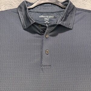 Kenneth Cole Golf Shirt Mens L Blue AOG Flowers S/S Silky Light